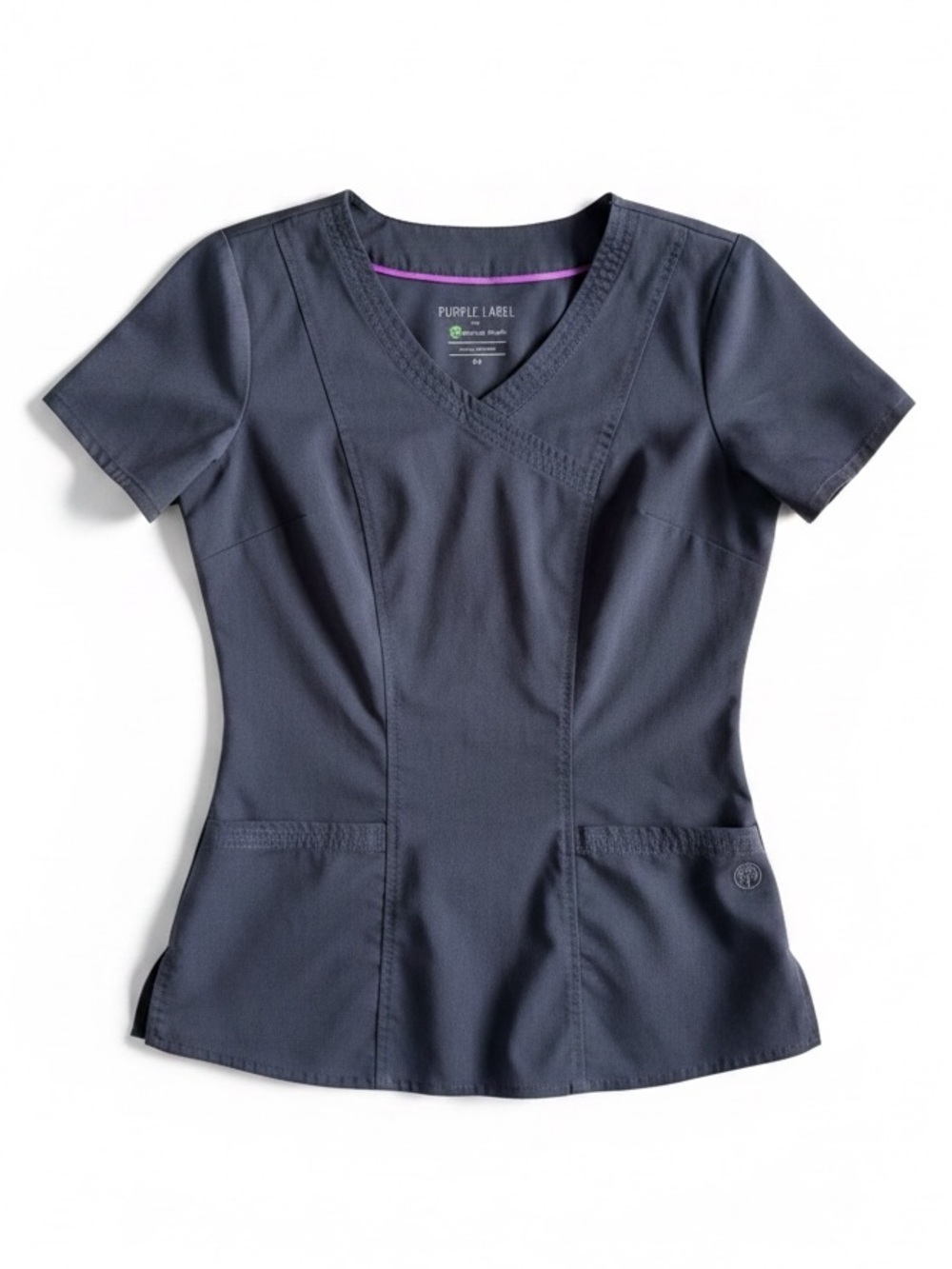 Healing Hands Purple Label Fitted Scrub Top V-Neck Stretch Gray XS